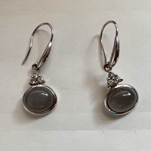 SI 925 Sterling Gray Tourmaline Cabochon Quartz Stone Dangle Pierced Earrings